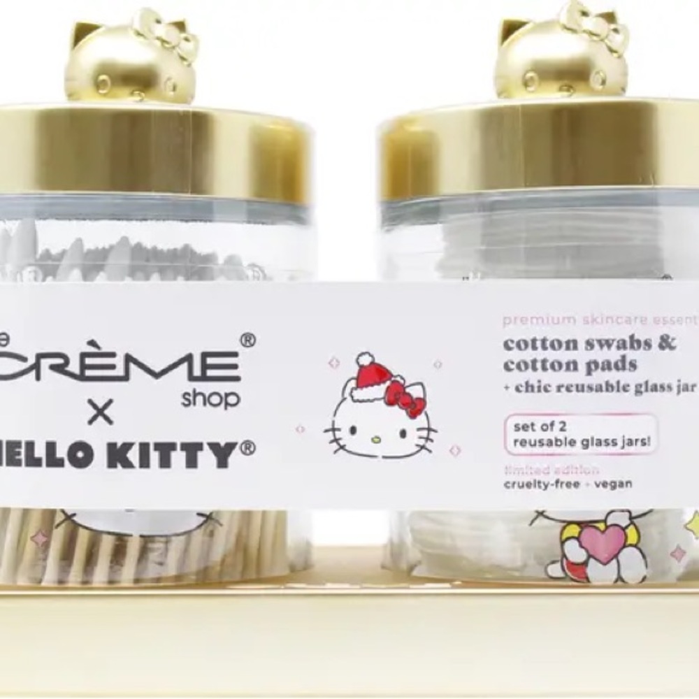 The Creme Shop x Hello Kitty cotton swap and pad set glass